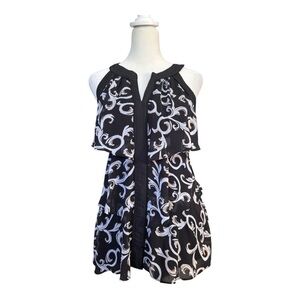 INC Black & White Baroque Scroll Print Tiered Halter Tunic